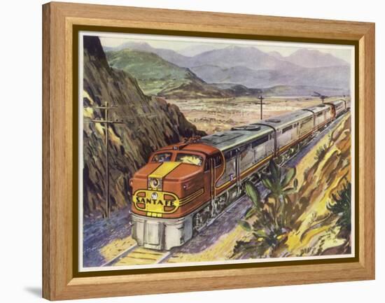 Train of the Santa Fe Railroad Drawn by a Diesel- Electric Locomotive-null-Framed Stretched Canvas