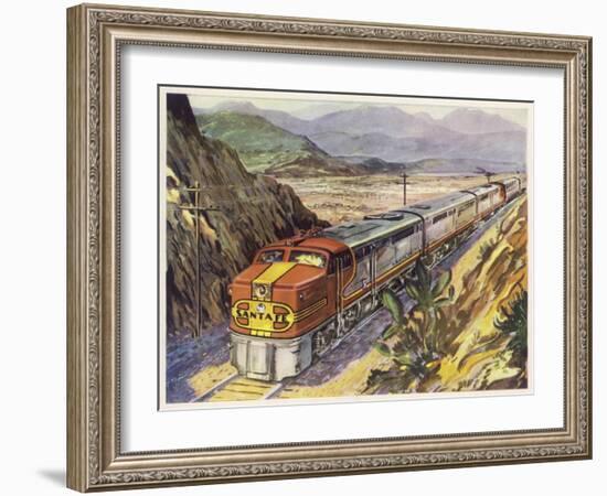 Train of the Santa Fe Railroad Drawn by a Diesel- Electric Locomotive-null-Framed Art Print