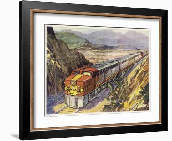 Train of the Santa Fe Railroad Drawn by a Diesel- Electric Locomotive-null-Framed Art Print