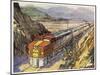 Train of the Santa Fe Railroad Drawn by a Diesel- Electric Locomotive-null-Mounted Art Print