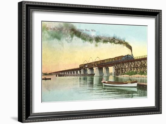 Train on Trestle over Green Bay, Wisconsin-null-Framed Art Print