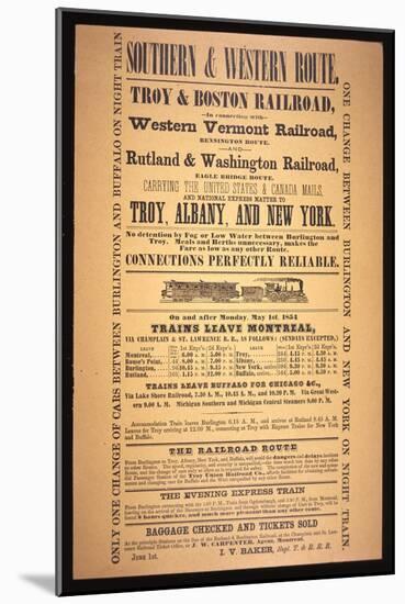 Train Poster for the Southern and Western Route, 1854 (Litho)-American-Mounted Giclee Print