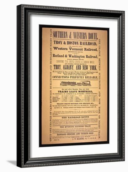 Train Poster for the Southern and Western Route, 1854 (Litho)-American-Framed Giclee Print