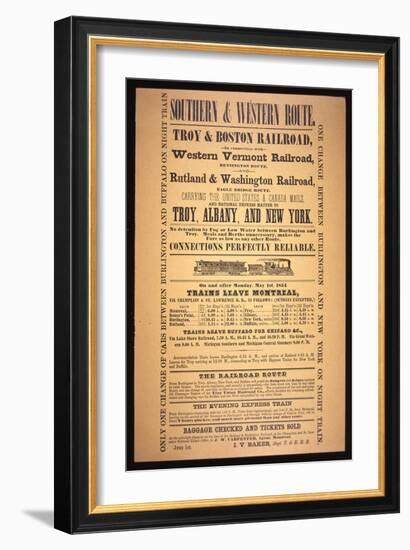 Train Poster for the Southern and Western Route, 1854 (Litho)-American-Framed Giclee Print