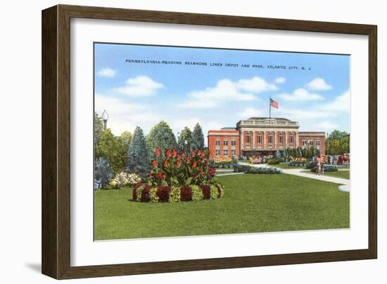 Train Station and Park, Atlantic City, New Jersey-null-Framed Art Print