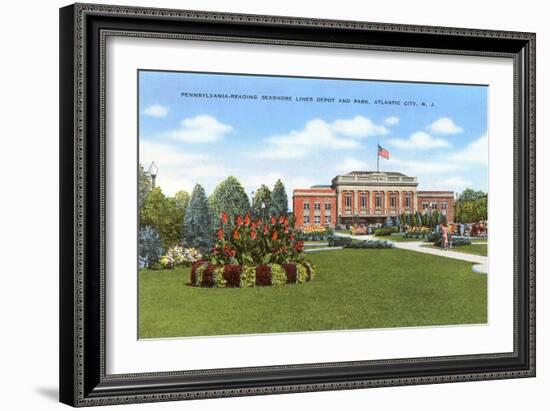 Train Station and Park, Atlantic City, New Jersey-null-Framed Art Print