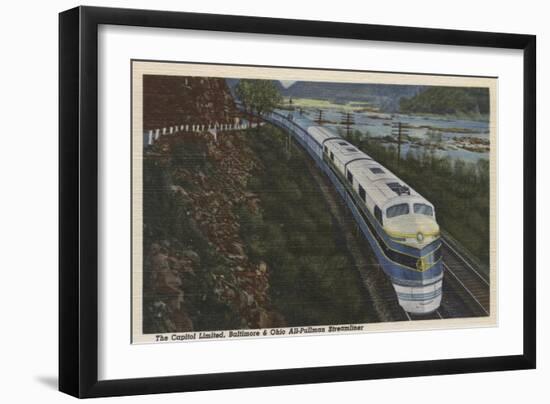 Train- Streamlining through Potomac Rv. Valley, WV - West Virginia-Lantern Press-Framed Art Print