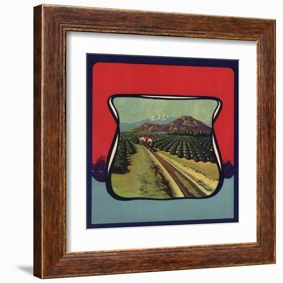 Train Through Orchard - Citrus Crate Label-Lantern Press-Framed Art Print