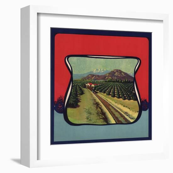 Train Through Orchard - Citrus Crate Label-Lantern Press-Framed Art Print