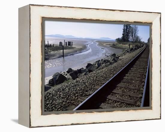 Train Tracks Leading to Bellingham, with San Juan Islands in Distance, Washington State-Aaron McCoy-Framed Premier Image Canvas