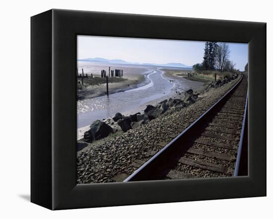 Train Tracks Leading to Bellingham, with San Juan Islands in Distance, Washington State-Aaron McCoy-Framed Premier Image Canvas