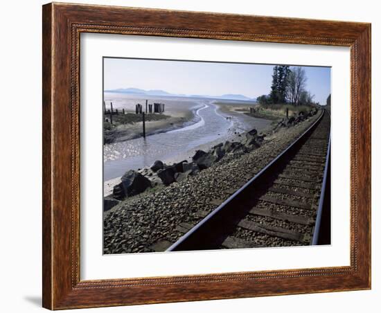 Train Tracks Leading to Bellingham, with San Juan Islands in Distance, Washington State-Aaron McCoy-Framed Photographic Print