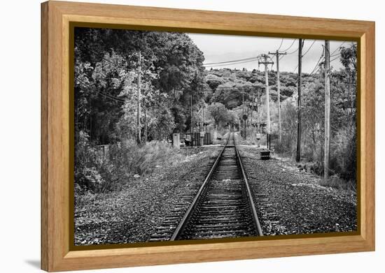 Train Tracks Oyster Bay New York B/W-null-Framed Stretched Canvas