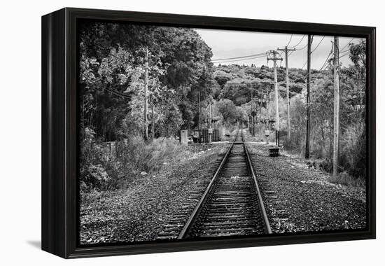 Train Tracks Oyster Bay New York B/W-null-Framed Stretched Canvas