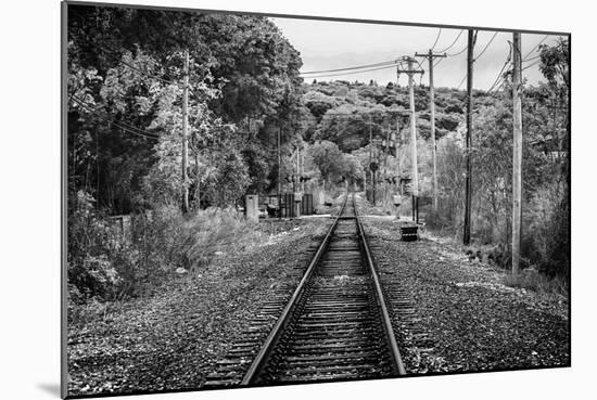 Train Tracks Oyster Bay New York B/W-null-Mounted Photo