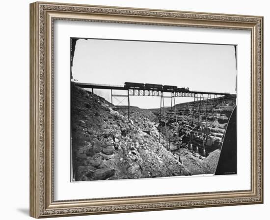 Train Traveling over Santa Fe Railroad Bridge, Which is Built over Canyon Diablo-null-Framed Photographic Print
