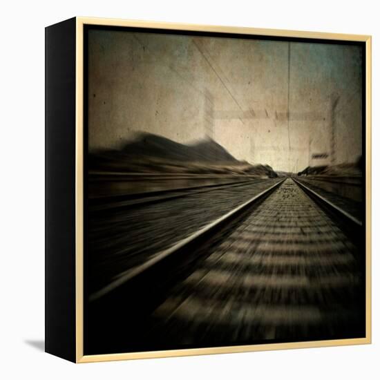 Train Travelling at Speed on a Railway-Luis Beltran-Framed Premier Image Canvas