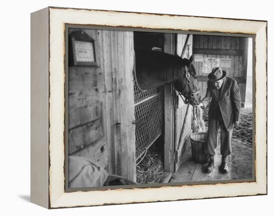 Trainer Jim Fitzsimons at Aqueduct Track Stables after William Woodward's Death in Stable-Grey Villet-Framed Premier Image Canvas