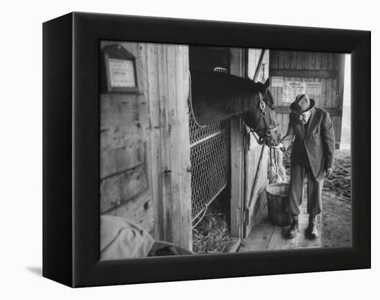 Trainer Jim Fitzsimons at Aqueduct Track Stables after William Woodward's Death in Stable-Grey Villet-Framed Premier Image Canvas