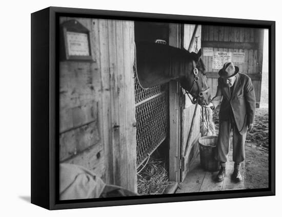 Trainer Jim Fitzsimons at Aqueduct Track Stables after William Woodward's Death in Stable-Grey Villet-Framed Premier Image Canvas