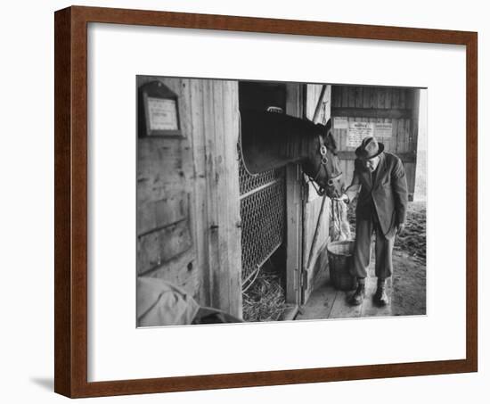 Trainer Jim Fitzsimons at Aqueduct Track Stables after William Woodward's Death in Stable-Grey Villet-Framed Premium Photographic Print