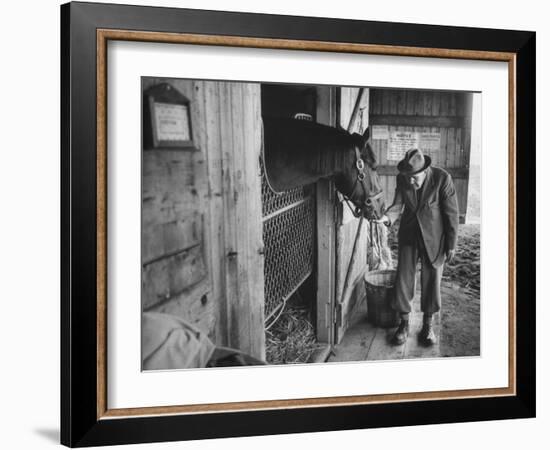 Trainer Jim Fitzsimons at Aqueduct Track Stables after William Woodward's Death in Stable-Grey Villet-Framed Premium Photographic Print