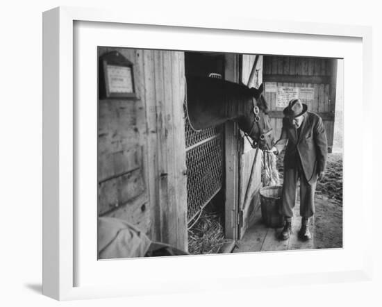 Trainer Jim Fitzsimons at Aqueduct Track Stables after William Woodward's Death in Stable-Grey Villet-Framed Premium Photographic Print