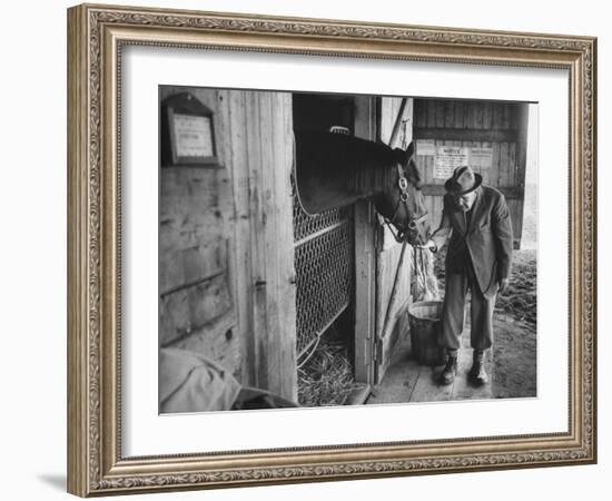 Trainer Jim Fitzsimons at Aqueduct Track Stables after William Woodward's Death in Stable-Grey Villet-Framed Photographic Print