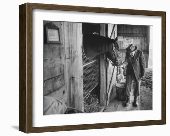 Trainer Jim Fitzsimons at Aqueduct Track Stables after William Woodward's Death in Stable-Grey Villet-Framed Photographic Print