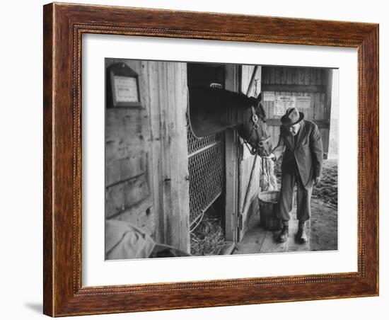 Trainer Jim Fitzsimons at Aqueduct Track Stables after William Woodward's Death in Stable-Grey Villet-Framed Photographic Print