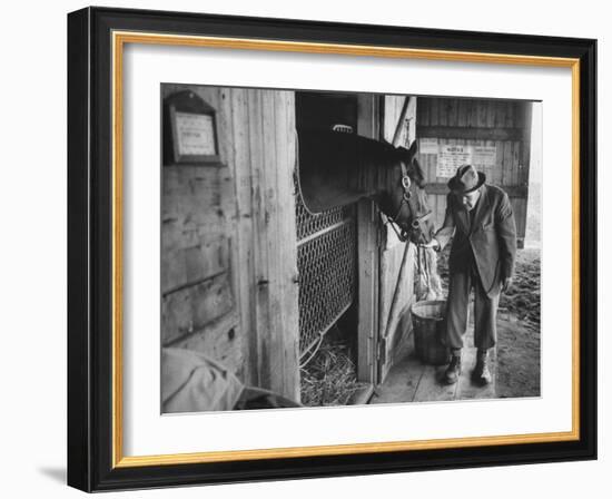 Trainer Jim Fitzsimons at Aqueduct Track Stables after William Woodward's Death in Stable-Grey Villet-Framed Photographic Print