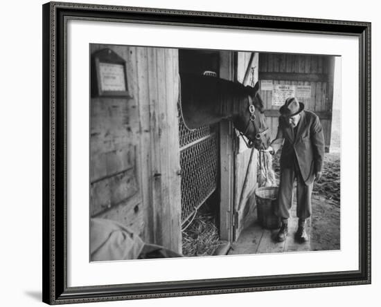 Trainer Jim Fitzsimons at Aqueduct Track Stables after William Woodward's Death in Stable-Grey Villet-Framed Photographic Print