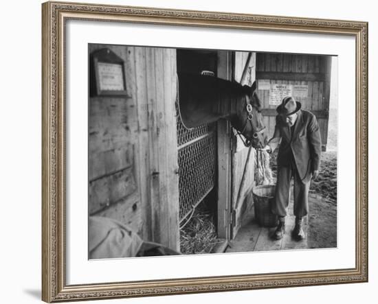 Trainer Jim Fitzsimons at Aqueduct Track Stables after William Woodward's Death in Stable-Grey Villet-Framed Photographic Print