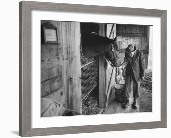 Trainer Jim Fitzsimons at Aqueduct Track Stables after William Woodward's Death in Stable-Grey Villet-Framed Photographic Print