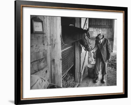 Trainer Jim Fitzsimons at Aqueduct Track Stables after William Woodward's Death in Stable-Grey Villet-Framed Photographic Print