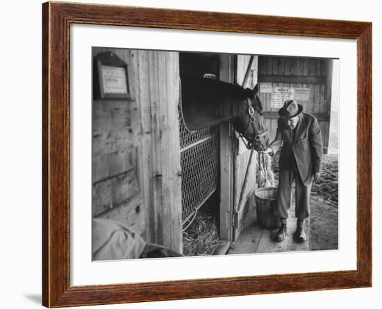 Trainer Jim Fitzsimons at Aqueduct Track Stables after William Woodward's Death in Stable-Grey Villet-Framed Photographic Print