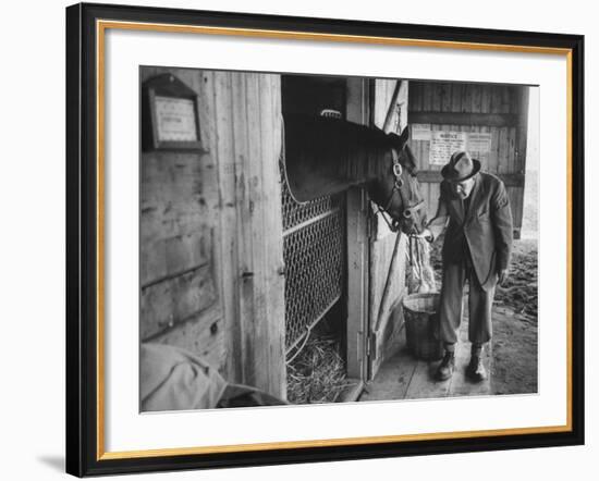 Trainer Jim Fitzsimons at Aqueduct Track Stables after William Woodward's Death in Stable-Grey Villet-Framed Photographic Print