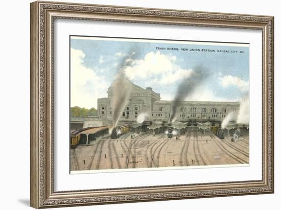 Trains Pulling out of Union Station, Kansas City, Missouri-null-Framed Art Print