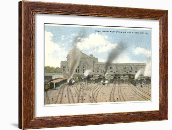 Trains Pulling out of Union Station, Kansas City, Missouri-null-Framed Art Print