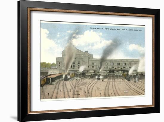Trains Pulling out of Union Station, Kansas City, Missouri-null-Framed Art Print