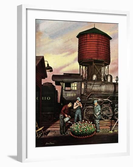 "Trainyard Flower Garden," August 9, 1947-Stevan Dohanos-Framed Giclee Print