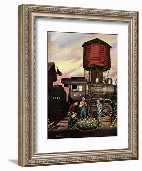 "Trainyard Flower Garden," August 9, 1947-Stevan Dohanos-Framed Giclee Print