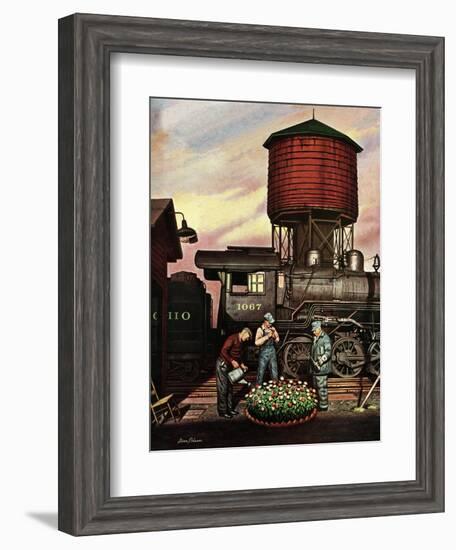 "Trainyard Flower Garden," August 9, 1947-Stevan Dohanos-Framed Giclee Print