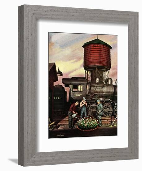 "Trainyard Flower Garden," August 9, 1947-Stevan Dohanos-Framed Giclee Print