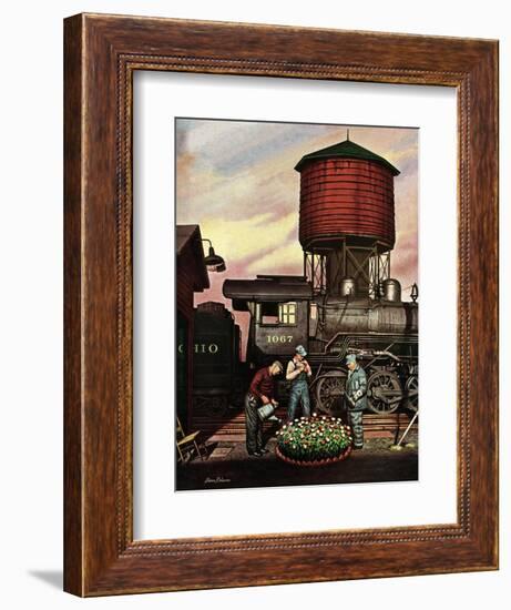 "Trainyard Flower Garden," August 9, 1947-Stevan Dohanos-Framed Giclee Print