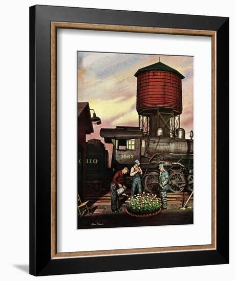 "Trainyard Flower Garden," August 9, 1947-Stevan Dohanos-Framed Giclee Print