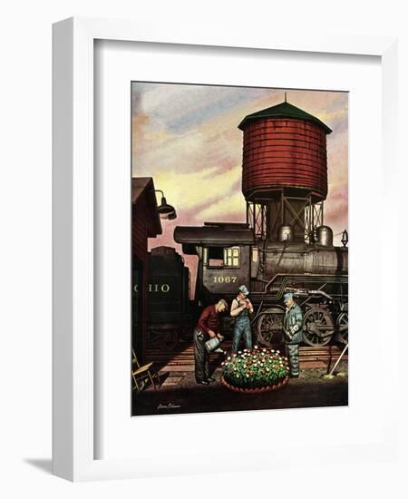 "Trainyard Flower Garden," August 9, 1947-Stevan Dohanos-Framed Giclee Print