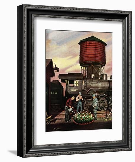 "Trainyard Flower Garden," August 9, 1947-Stevan Dohanos-Framed Giclee Print