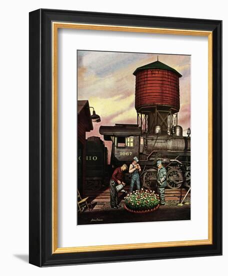 "Trainyard Flower Garden," August 9, 1947-Stevan Dohanos-Framed Giclee Print