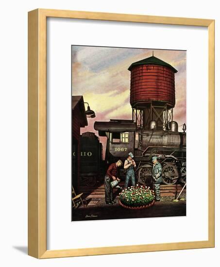 "Trainyard Flower Garden," August 9, 1947-Stevan Dohanos-Framed Giclee Print